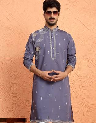 Cotton silk sequinced embroidered purple kurta with trouser pant 4