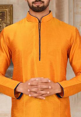 Mustard dupon art silk kurta with pipepin work 2