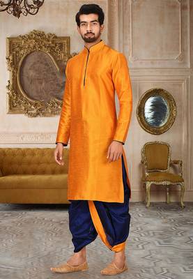 Mustard dupon art silk kurta with pipepin work 3