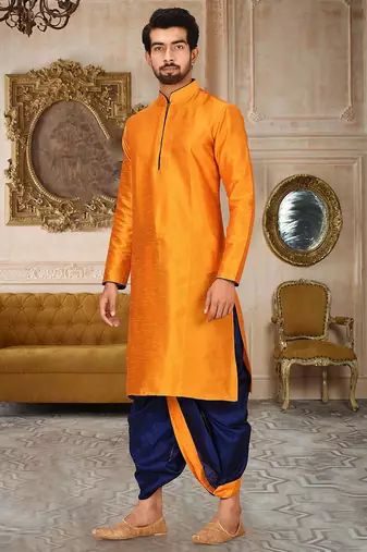 Mustard dupon art silk kurta with pipepin work