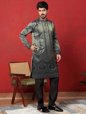 Silk embroidered and sequinced blue kurta with trouser pant 1