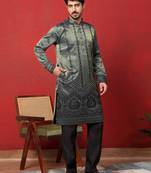 Silk embroidered and sequinced blue kurta with trouser pant