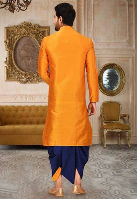 Mustard dupon art silk kurta with pipepin work 4