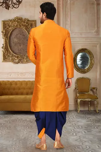 Mustard dupon art silk kurta with pipepin work
