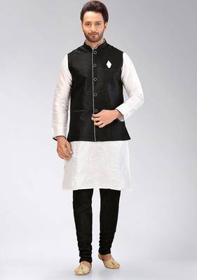 Black dupon art silk kurta, jacket with matching churidar 1