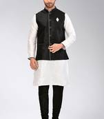 Black dupon art silk kurta, jacket with matching churidar