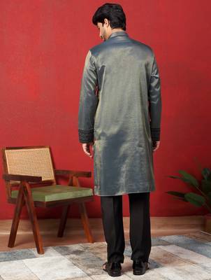 Silk embroidered and sequinced blue kurta with trouser pant 3
