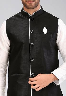 Black dupon art silk kurta, jacket with matching churidar 2