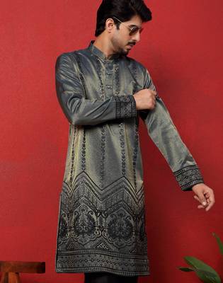 Silk embroidered and sequinced blue kurta with trouser pant 4