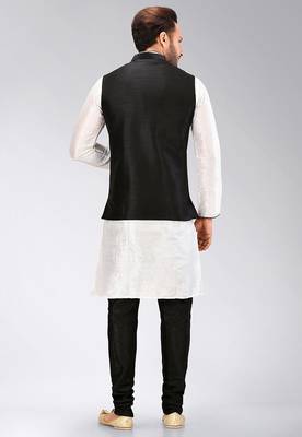 Black dupon art silk kurta, jacket with matching churidar 4