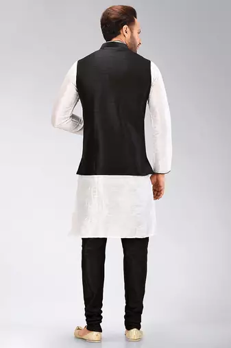 Black dupon art silk kurta, jacket with matching churidar