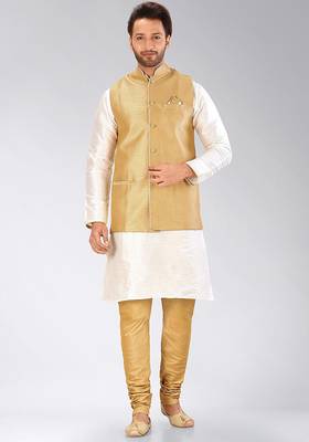 Biscuit dupon art silk kurta, jacket with matching churidar 1
