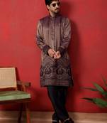 Silk embroidered and sequinced purple kurta with trouser pant