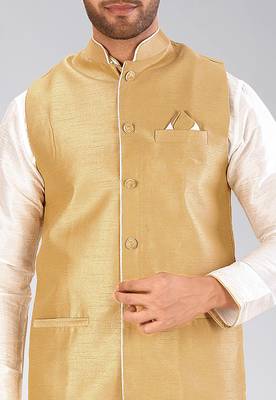 Biscuit dupon art silk kurta, jacket with matching churidar 2