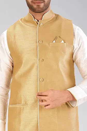 Biscuit dupon art silk kurta, jacket with matching churidar
