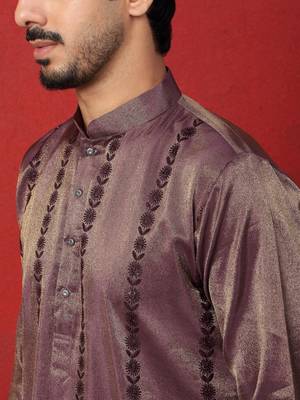 Silk embroidered and sequinced purple kurta with trouser pant 2