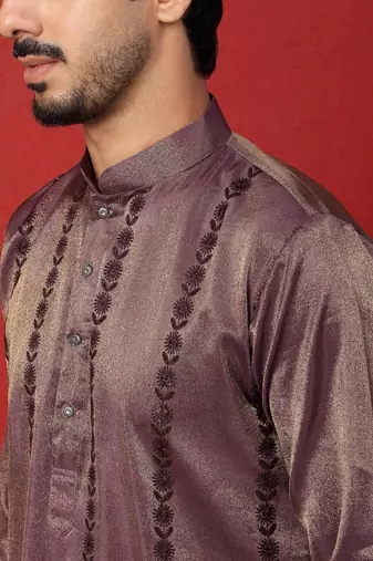 Silk embroidered and sequinced purple kurta with trouser pant