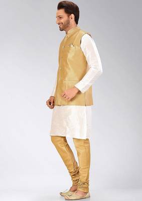 Biscuit dupon art silk kurta, jacket with matching churidar 3