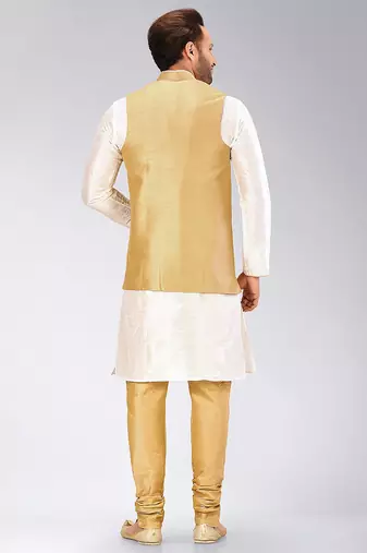 Biscuit dupon art silk kurta, jacket with matching churidar