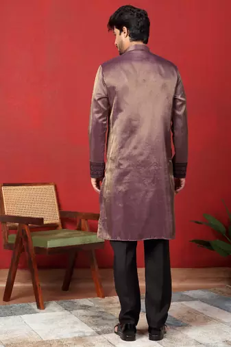 Silk embroidered and sequinced purple kurta with trouser pant