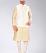 Cream dupon art silk kurta, jacket with matching churidar