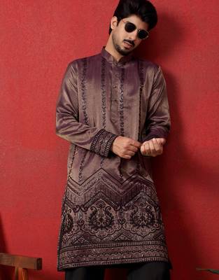 Silk embroidered and sequinced purple kurta with trouser pant 4
