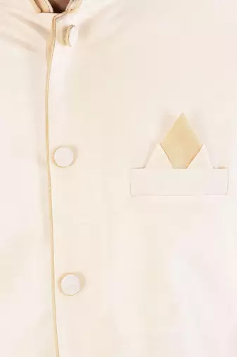Cream dupon art silk kurta, jacket with matching churidar