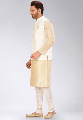 Cream dupon art silk kurta, jacket with matching churidar 3