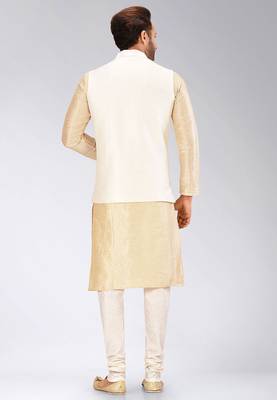 Cream dupon art silk kurta, jacket with matching churidar 4