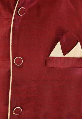Red dupon art silk kurta, jacket with matching churidar 2