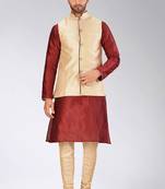 Fawn dupon art silk kurta, jacket with matching churidar