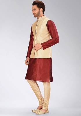 Fawn dupon art silk kurta, jacket with matching churidar 3