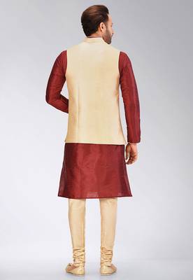 Fawn dupon art silk kurta, jacket with matching churidar 4