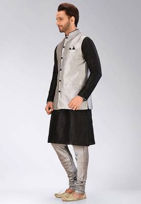 Grey dupon art silk kurta, jacket with matching churidar 3