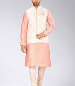 Cream dupon art silk kurta, jacket with matching churidar