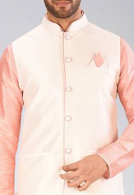 Cream dupon art silk kurta, jacket with matching churidar 2