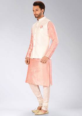 Cream dupon art silk kurta, jacket with matching churidar 3