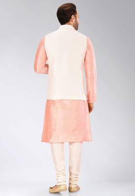 Cream dupon art silk kurta, jacket with matching churidar 4