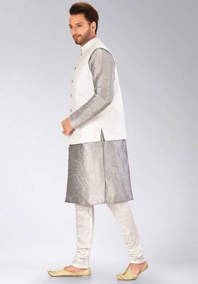 White dupon art silk kurta, jacket with matching churidar 3
