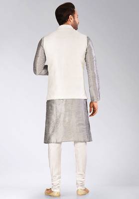 White dupon art silk kurta, jacket with matching churidar 4