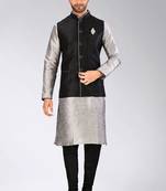 Black dupon art silk kurta, jacket with matching churidar
