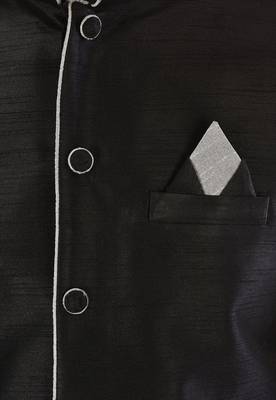 Black dupon art silk kurta, jacket with matching churidar 2