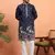 Cotton floral embroidered navy blue kurta with trouser pant