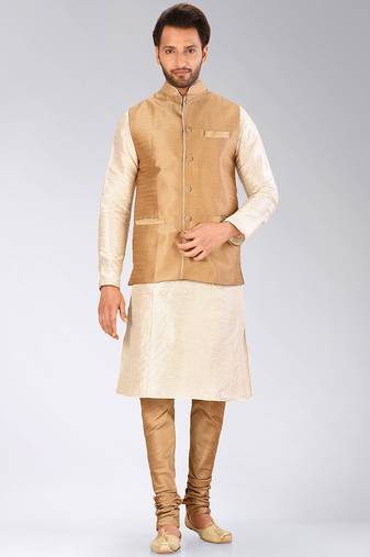 Mahroon dupon art silk kurta, jacket with matching churidar