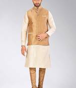 Mahroon dupon art silk kurta, jacket with matching churidar