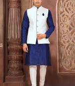 White dupon art silk kurta, jacket with matching churidar