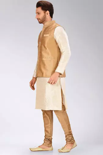 Mahroon dupon art silk kurta, jacket with matching churidar