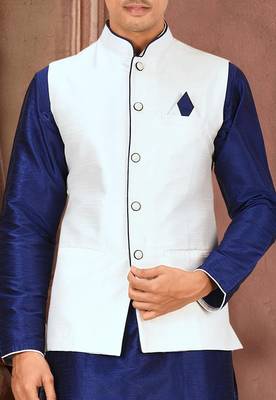 White dupon art silk kurta, jacket with matching churidar 2