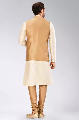 Mahroon dupon art silk kurta, jacket with matching churidar