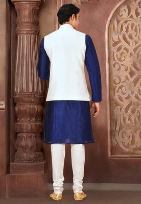 White dupon art silk kurta, jacket with matching churidar 3
